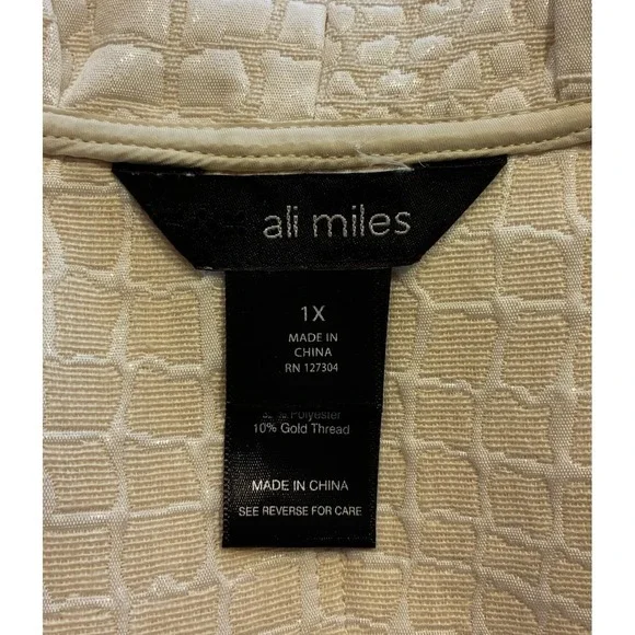 Ali Miles Peplum Swing Jacket 1X Ivory Womens Textured Knit 3/4 Sleeve - Picture 5 of 6